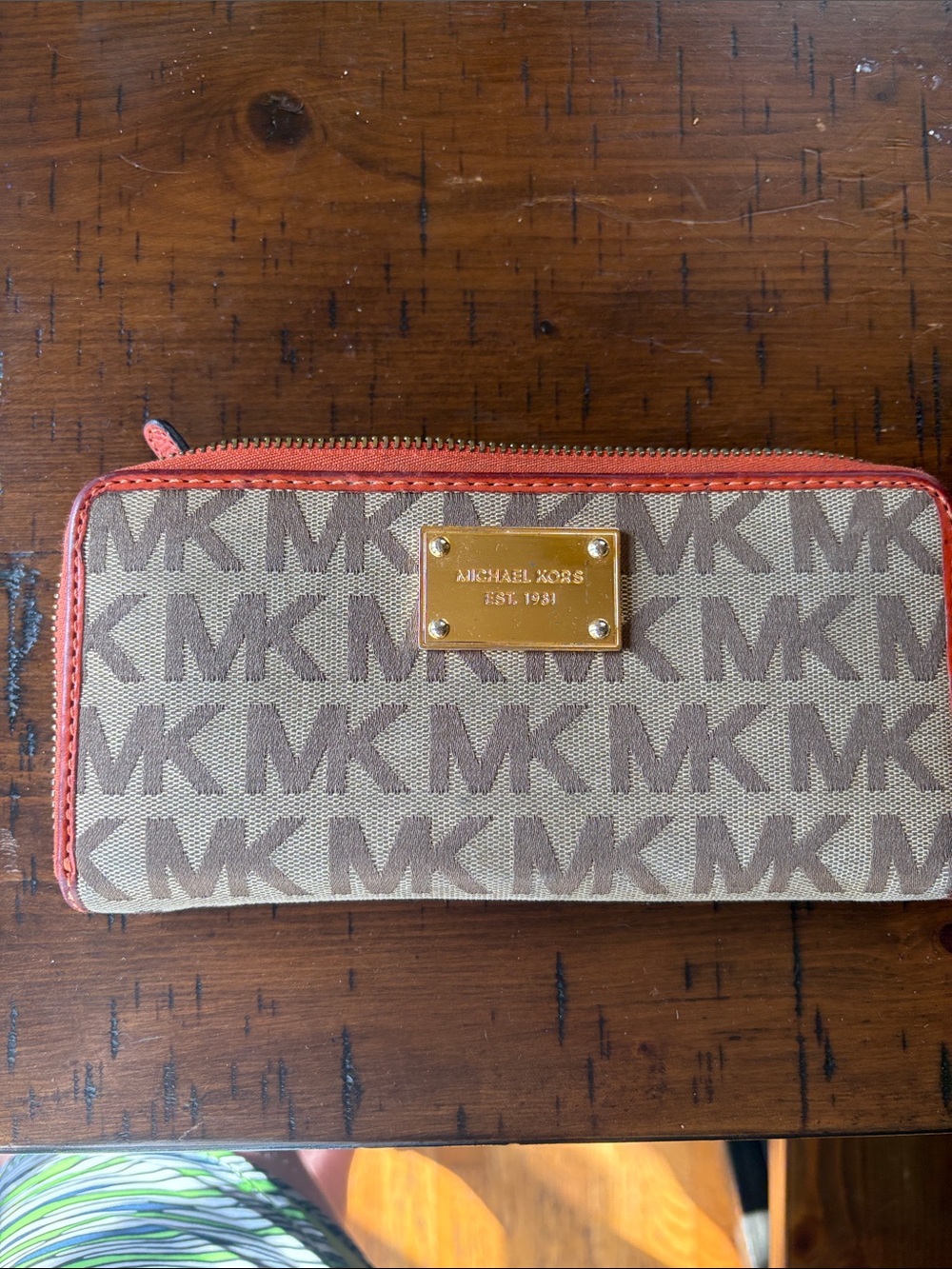 Michael Kors Beige and Coral Zip Around Wallet